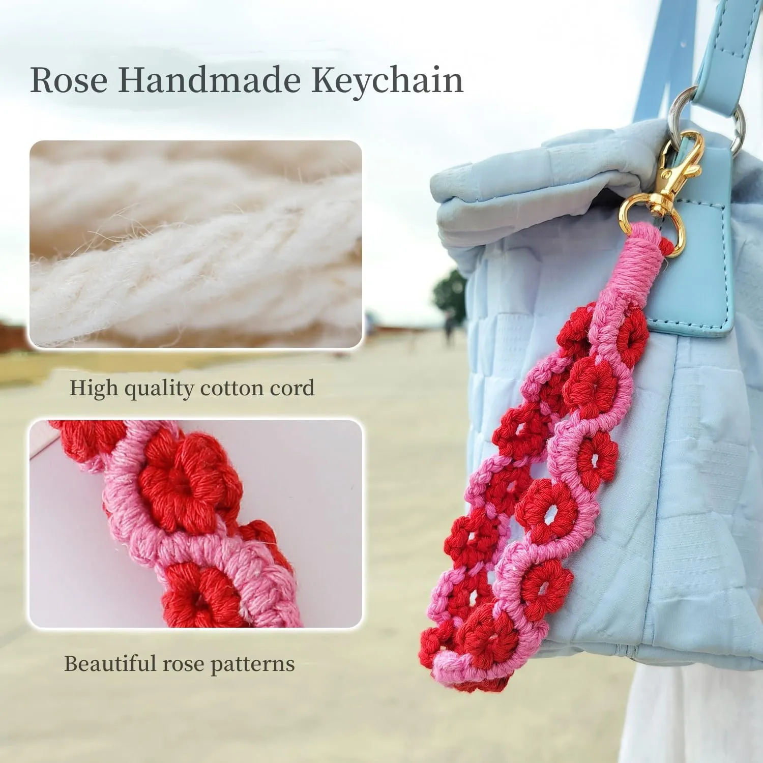 Handmade Boho Keychain Wrist Lanyard for Keys Cute Flower Keychain Wristlet Macrame Keychain Key Lanyard for Women