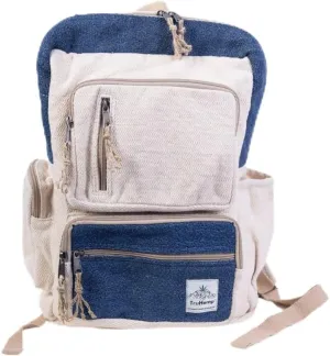 Handmade Multi-Pocket Hemp Backpack, Blue  Durable & Spacious Backpack with Zippered Compartments, Adjustable Straps for Travel, and Outdoor Activities
