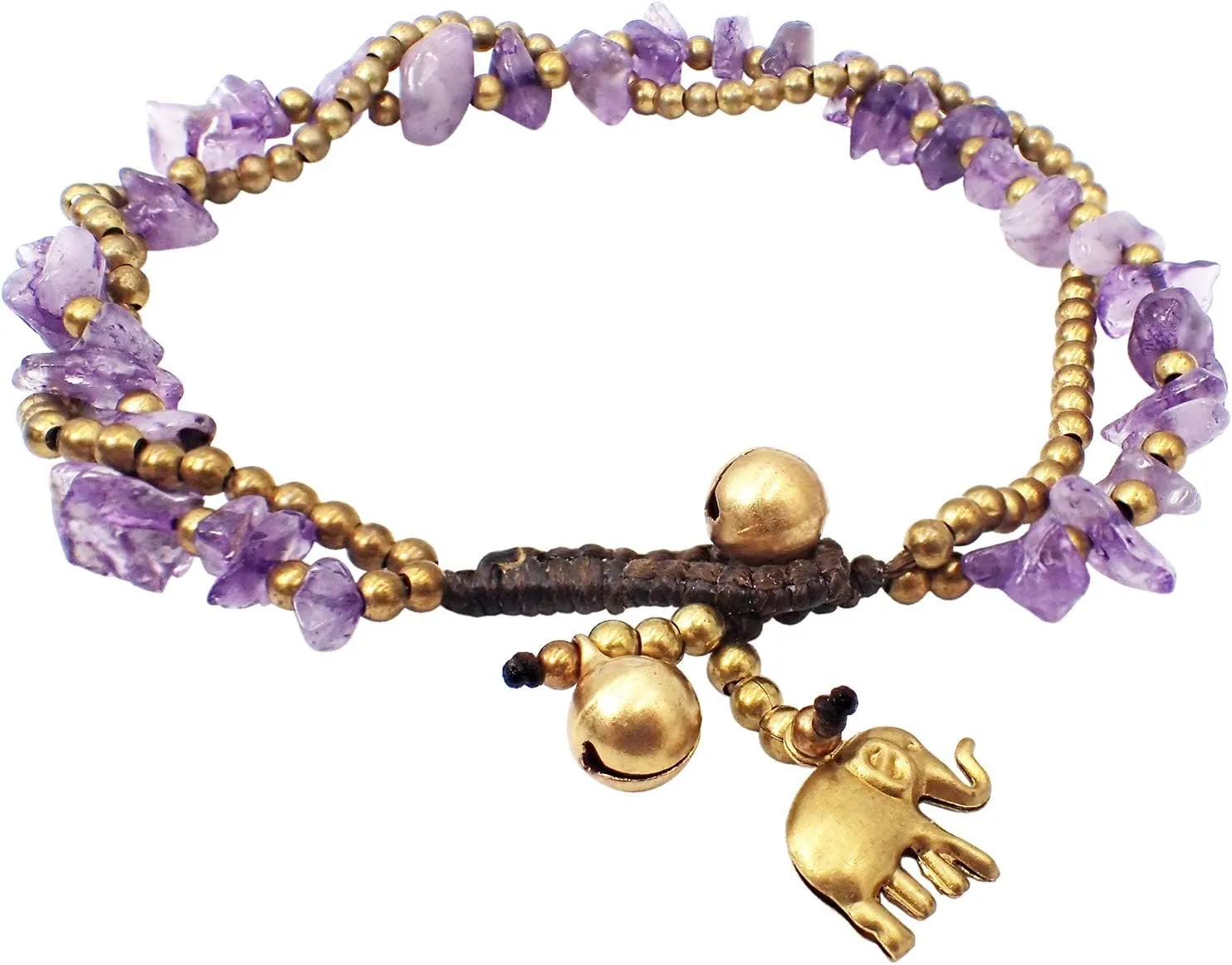 Handmade Purple Stone Elephant Charm Brass Beads Anklets Bracelet 10 Inches