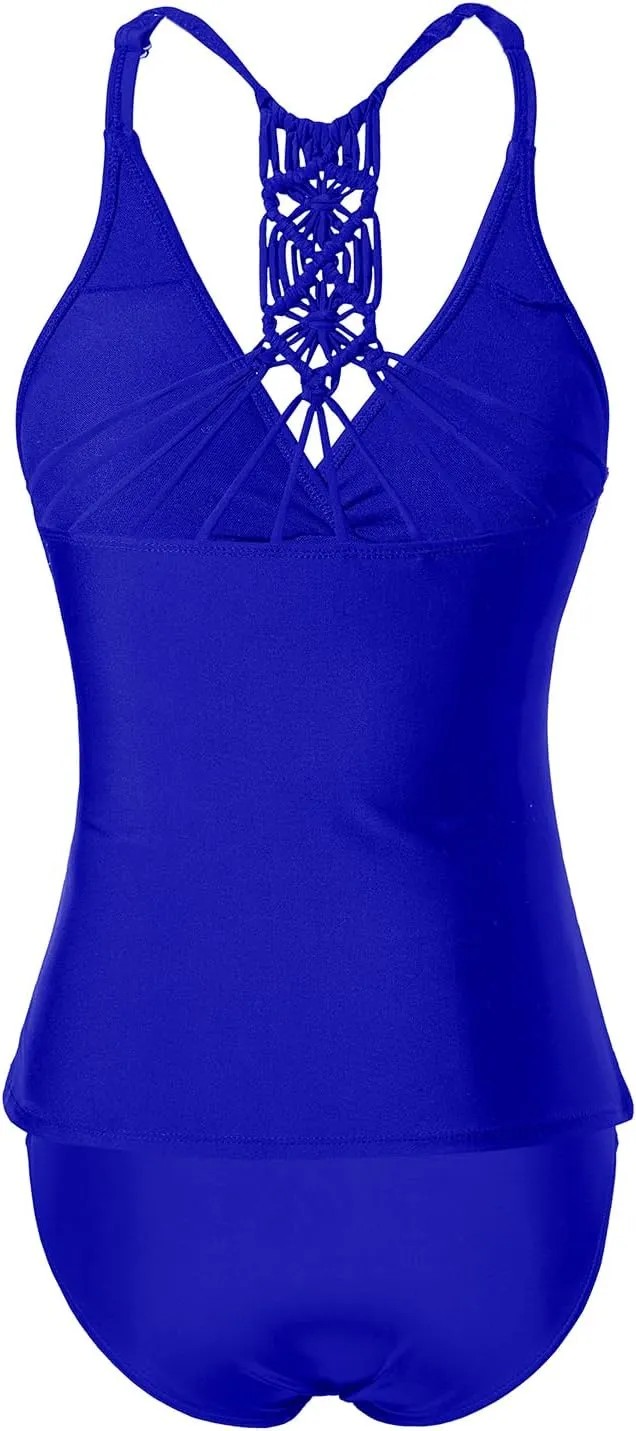Holipick Tummy Control Two Piece Tankini Set Swimsuits for Women V Neck Tankini Top Bathing Suits with Swim Bottom