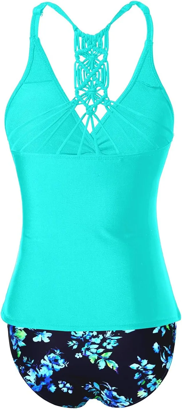 Holipick Tummy Control Two Piece Tankini Set Swimsuits for Women V Neck Tankini Top Bathing Suits with Swim Bottom