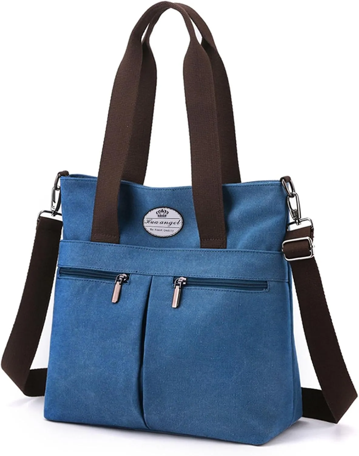 HUA ANGEL Women's Canvas Tote Bag Lightweight Crossbody Purse Multi-Pocket Durable Handbags for Work College Shopping Beach
