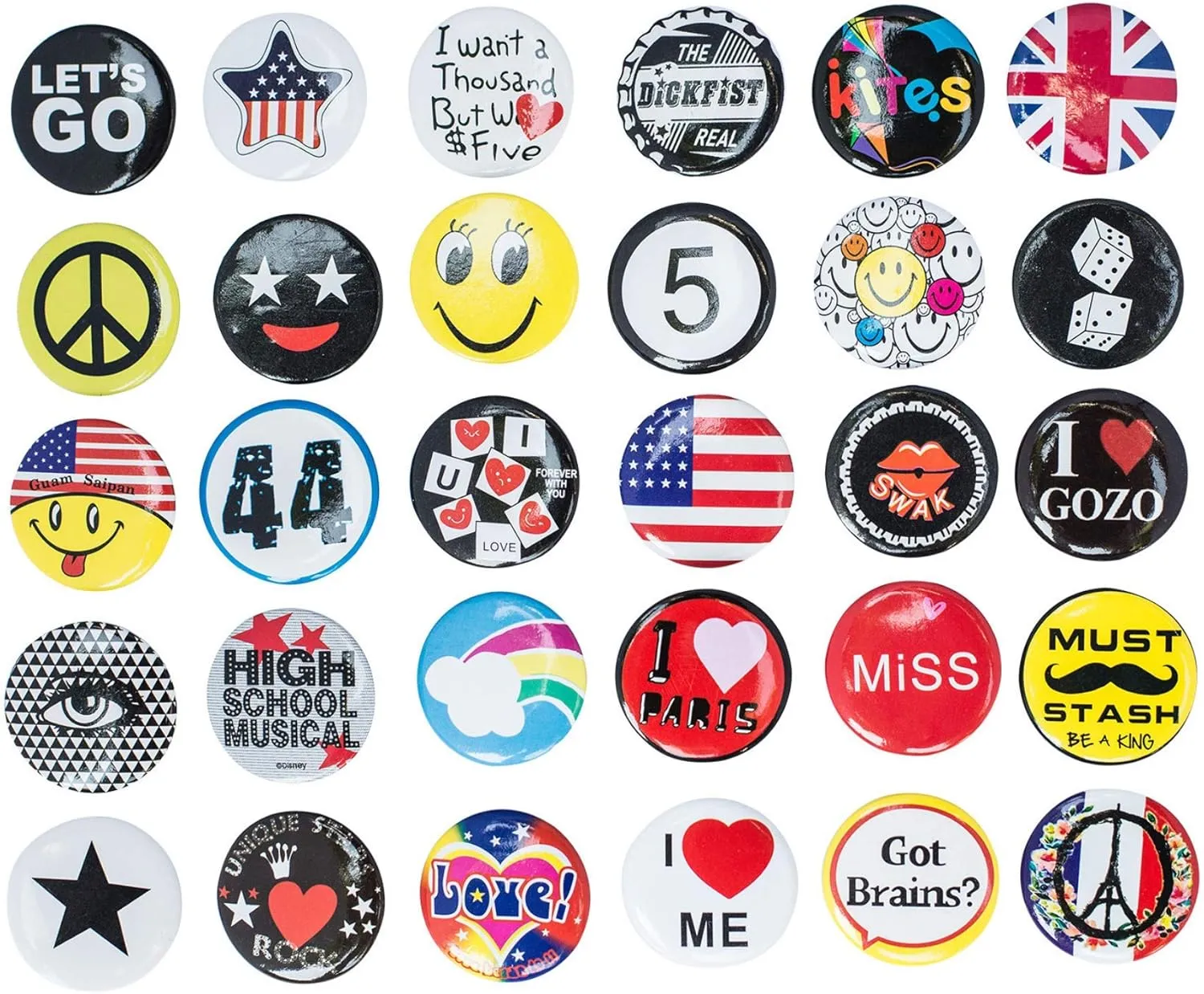 Huge Wholesale Set of 30 New Pins/Buttons/Badges 80's Buttons pins Slogans Sayings pin,Lapel pin for Clothes/Bags/Backpack/Hats/Jeans and More...
