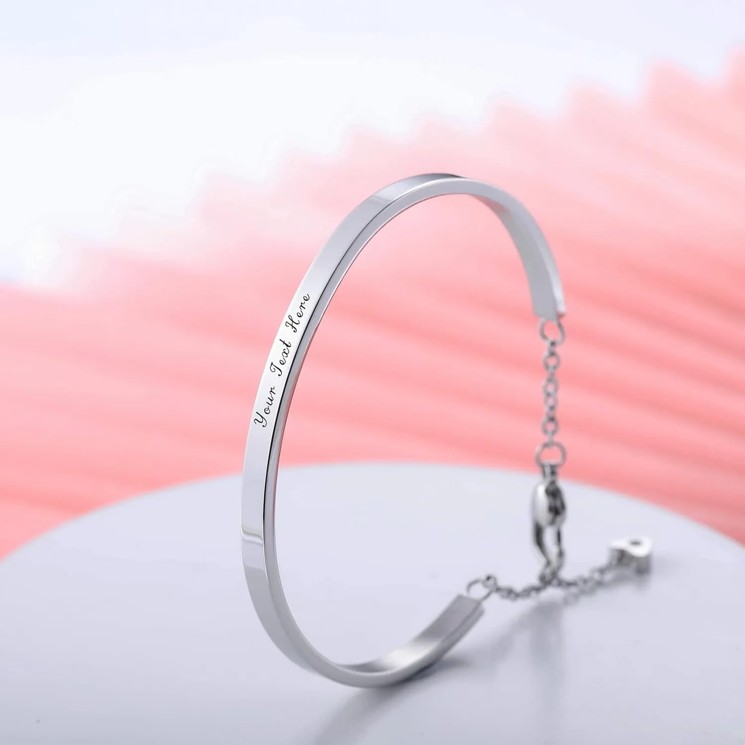 INBLUE Personalized Identification ID Bracelet Bangle for Women Men Name Engraved Adjustable Stainless Steel Cuff Water-Resistant Gift for Girlfriend Sister Bridesmaid Gifts