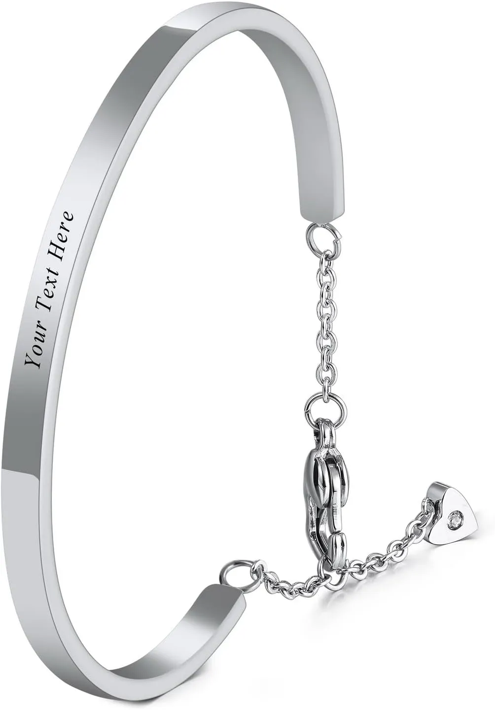 INBLUE Personalized Identification ID Bracelet Bangle for Women Men Name Engraved Adjustable Stainless Steel Cuff Water-Resistant Gift for Girlfriend Sister Bridesmaid Gifts