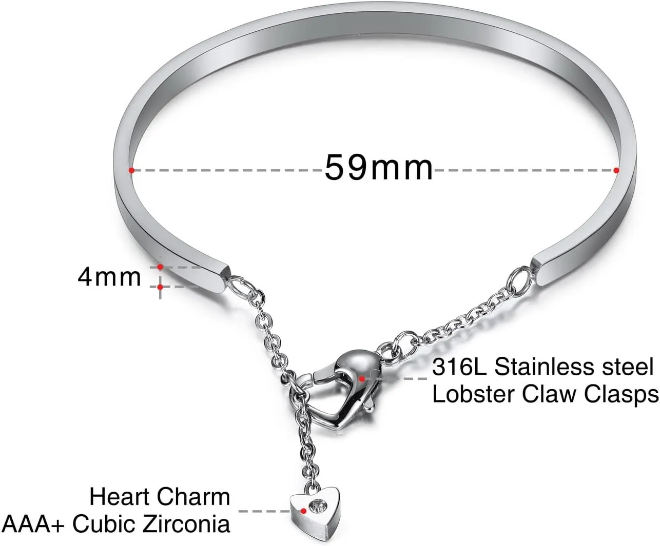 INBLUE Personalized Identification ID Bracelet Bangle for Women Men Name Engraved Adjustable Stainless Steel Cuff Water-Resistant Gift for Girlfriend Sister Bridesmaid Gifts