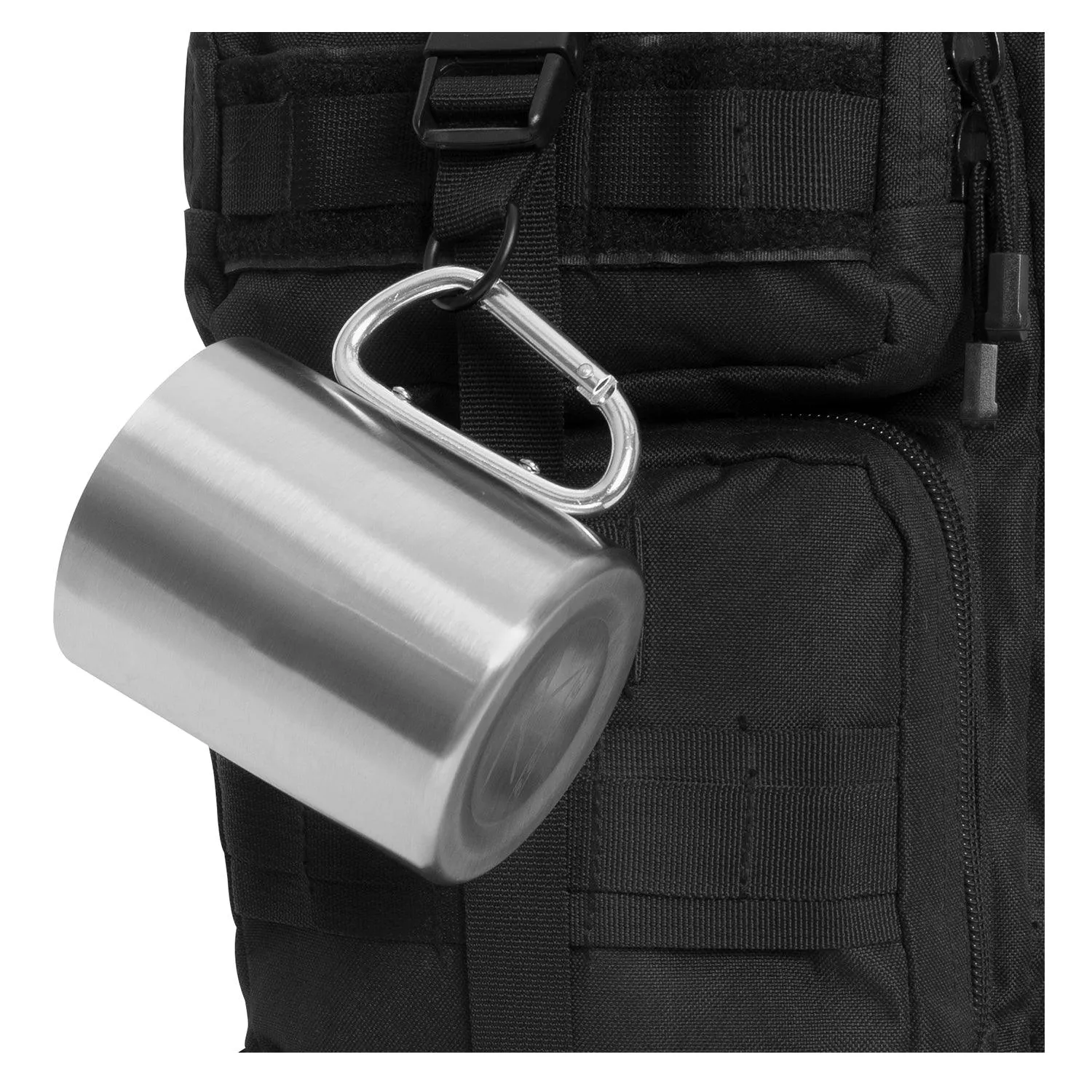 Insulated Stainless Steel Portable Camping Mug With Carabiner Handle – 15 oz