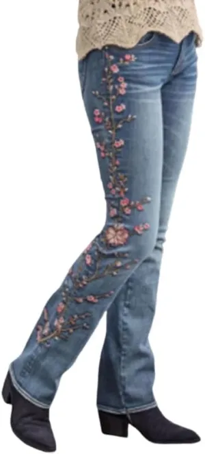 IVERIRMIN Women's Embroidered High Waist Slim Fit Bootcut Jeans, Little Stretch Flared Denim Pants Trousers for Women