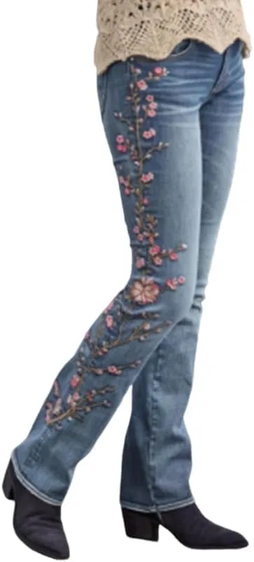 IVERIRMIN Women's Embroidered High Waist Slim Fit Bootcut Jeans, Little Stretch Flared Denim Pants Trousers for Women