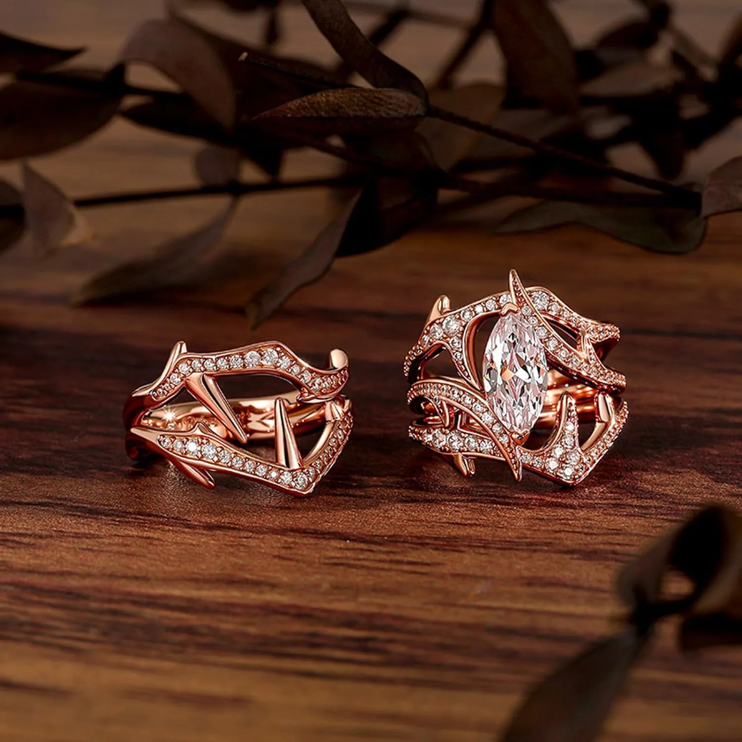 Jeulia 3PCS Stackable Knuckle Midi Rings for Women's Minimalist Chevron V Ring with 2.64CT Cubic Zirconia Sterling Silver & Rose Gold Bridal Ring Sets Teardrop Wedding Band with Jewelry Gift Box