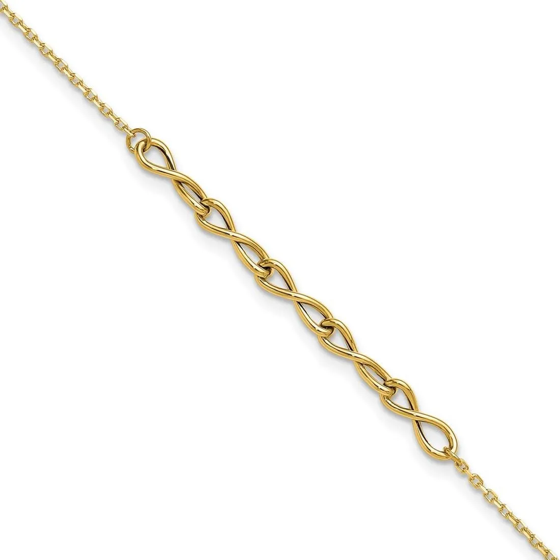 JewelryWeb 1.3mm 14k Solid Yellow Gold Polished Infinity Plus 1in Extension Anklet 9 Inch-Anklet for Women