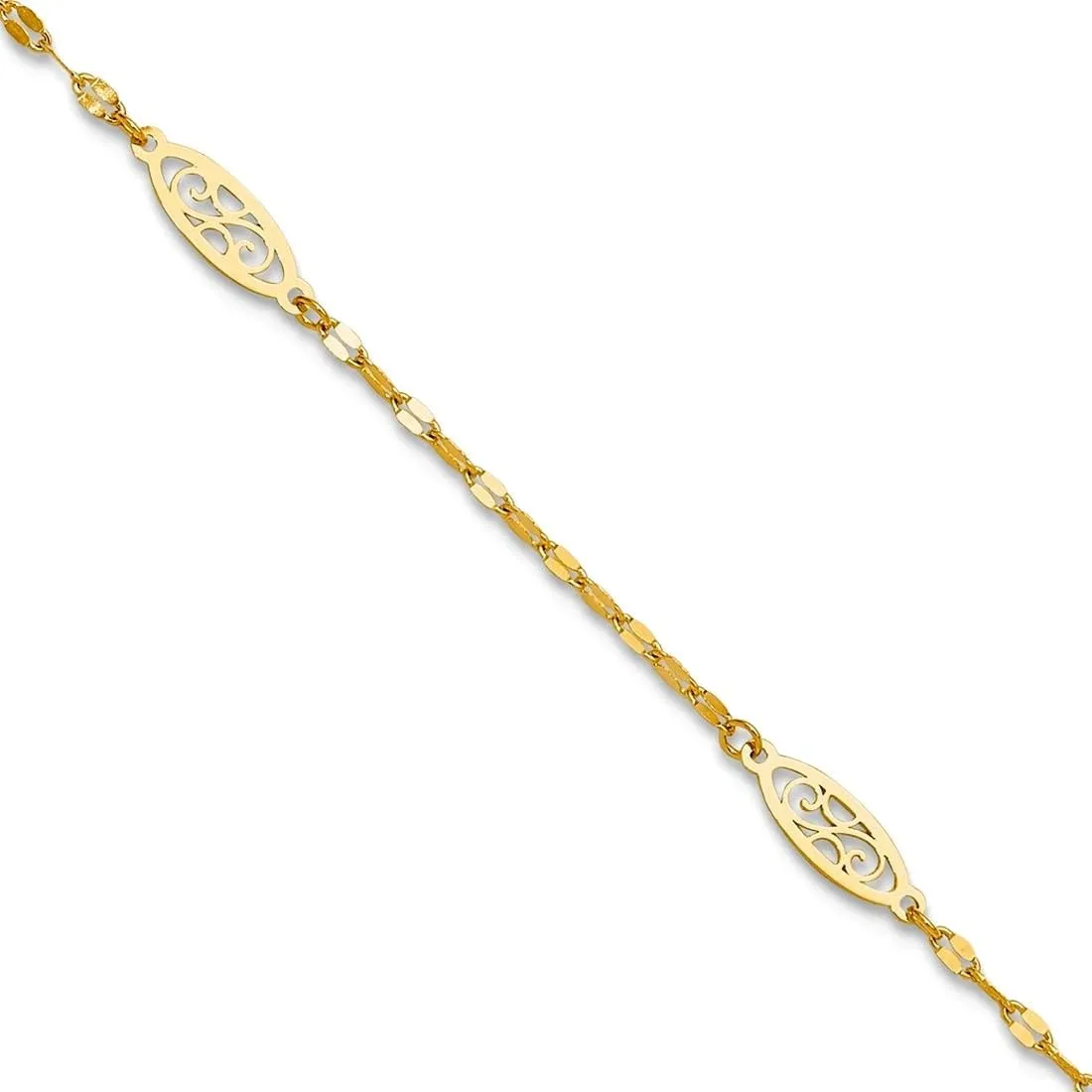 JewelryWeb 14k Gold Polished Fancy Filigree Link Plus 1 In Ext. Anklet 9 Inch-Anklet for Women