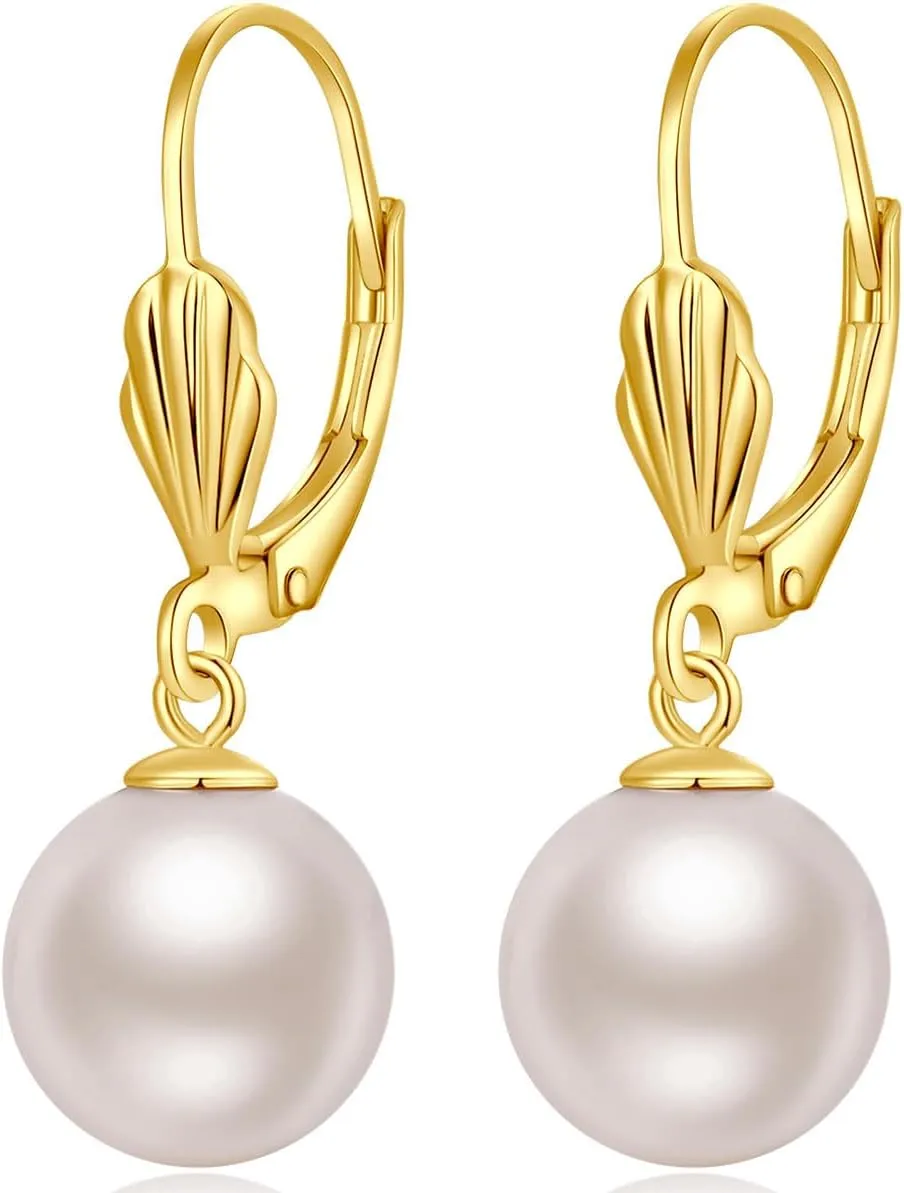 jiamiaoi Pearl Drop Earrings Women Pearl Earrings Dangle Pearl Hoop Earrings Silver Pearl Earrings Pearl Leverback Earrings Pearl Earrings Hypoallergenic White Gold Pearl Earrings Bridal