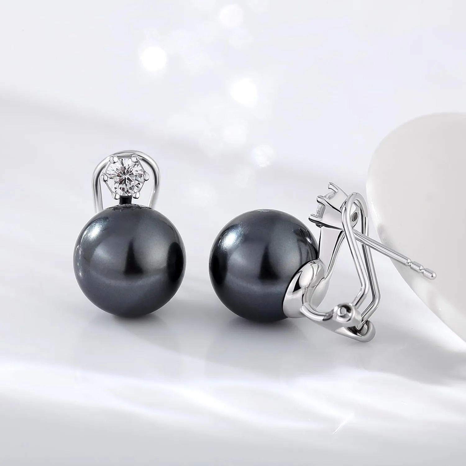 Jiamiaoi Pearl Stud Earrings for Women Pearl and Diamond Stud Earrings 6mm-13mm Big Pearl Earrings Hypoallergenic Pearl Diamond Earrings Studs Come with Gift Box