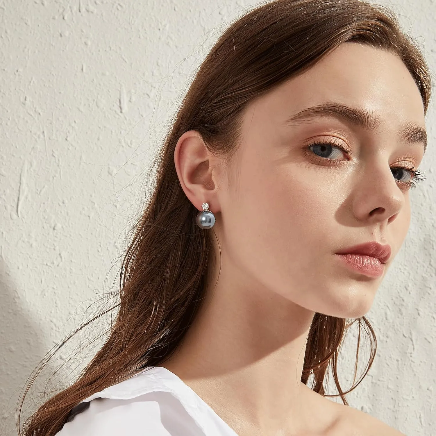 Jiamiaoi Pearl Stud Earrings for Women Pearl and Diamond Stud Earrings 6mm-13mm Big Pearl Earrings Hypoallergenic Pearl Diamond Earrings Studs Come with Gift Box
