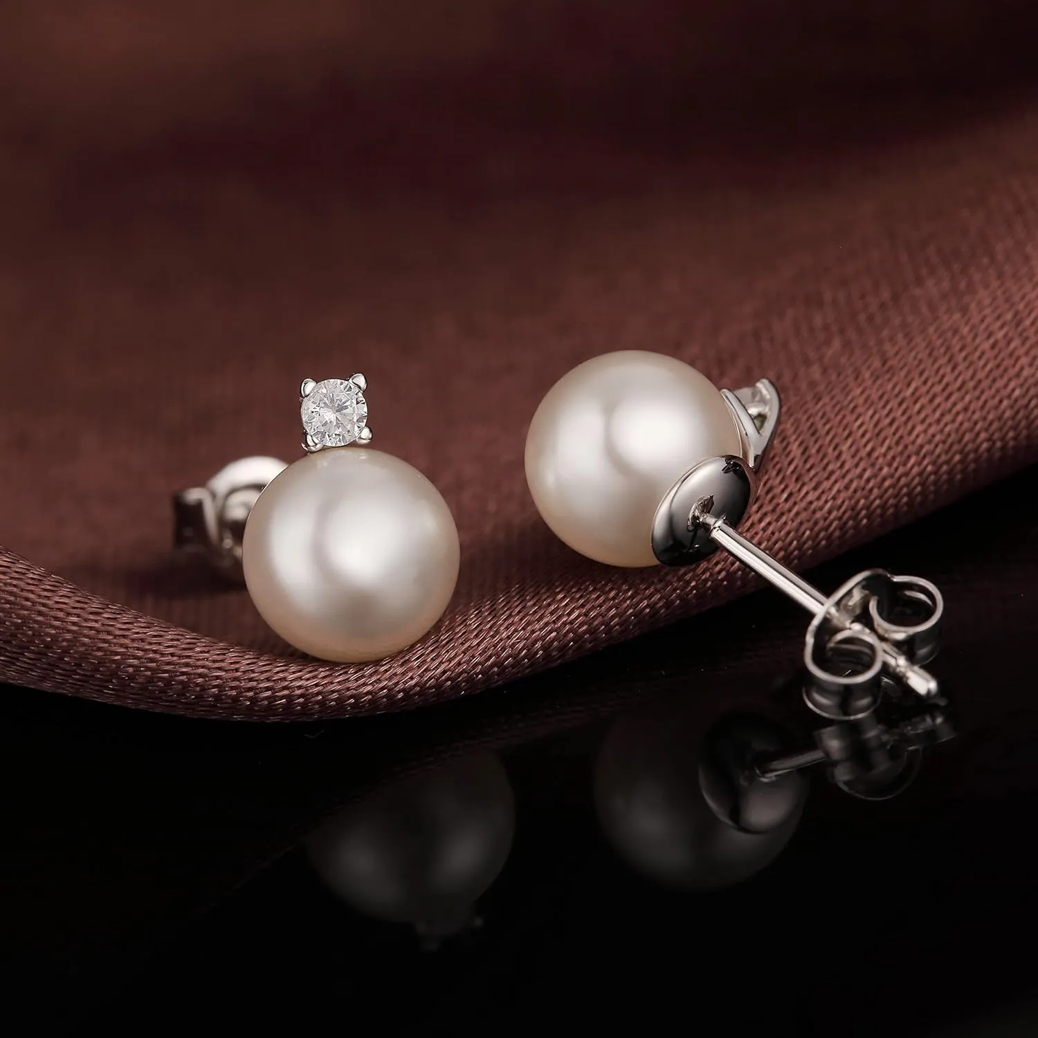Jiamiaoi Pearl Stud Earrings for Women Pearl and Diamond Stud Earrings 6mm-13mm Big Pearl Earrings Hypoallergenic Pearl Diamond Earrings Studs Come with Gift Box