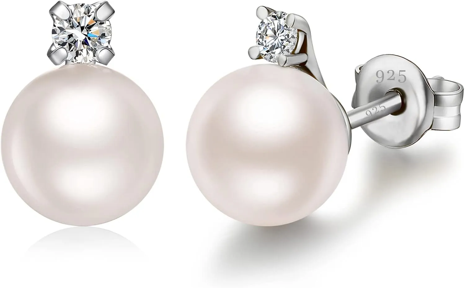 Jiamiaoi Pearl Stud Earrings for Women Pearl and Diamond Stud Earrings 6mm-13mm Big Pearl Earrings Hypoallergenic Pearl Diamond Earrings Studs Come with Gift Box