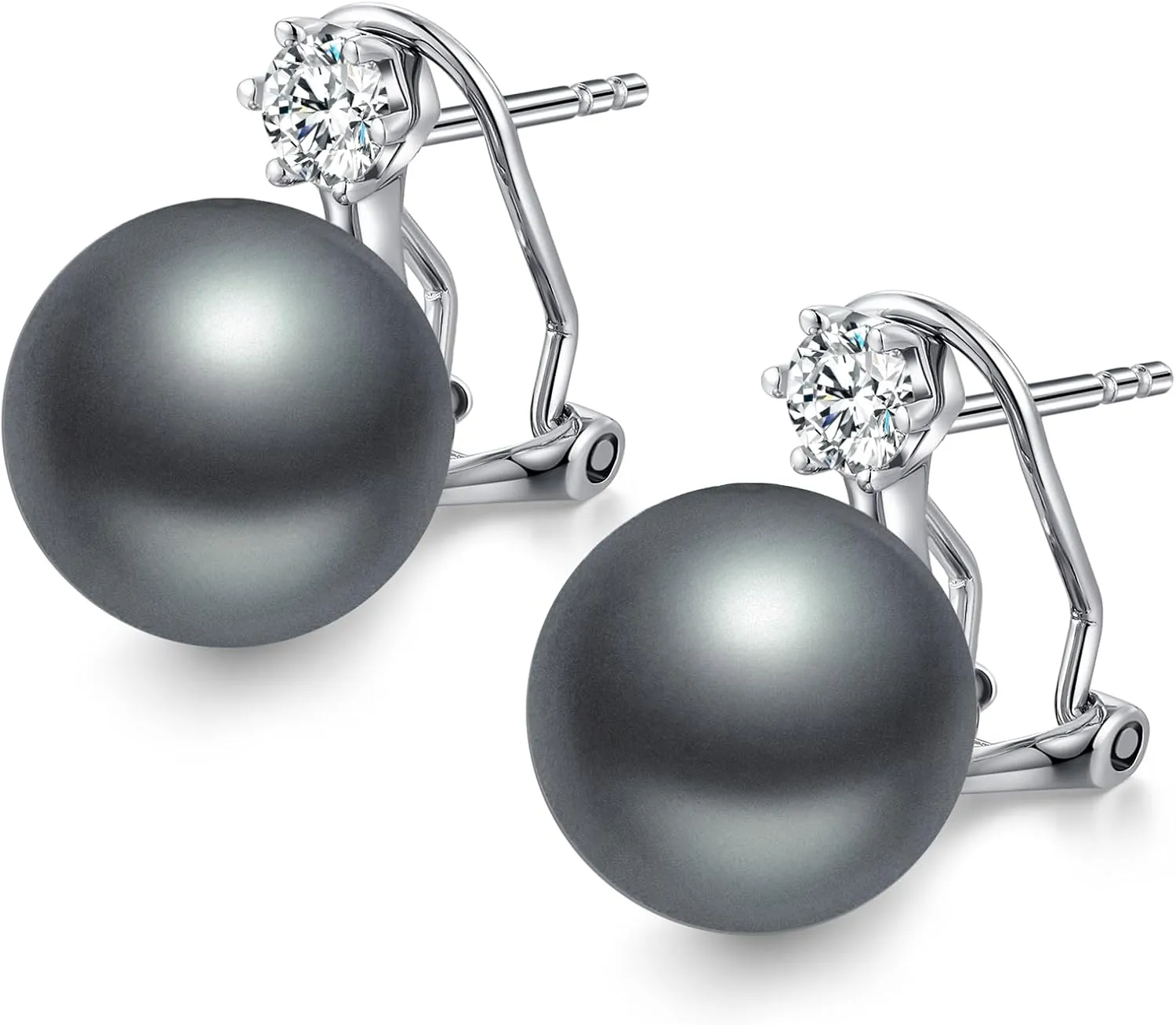Jiamiaoi Pearl Stud Earrings for Women Pearl and Diamond Stud Earrings 6mm-13mm Big Pearl Earrings Hypoallergenic Pearl Diamond Earrings Studs Come with Gift Box