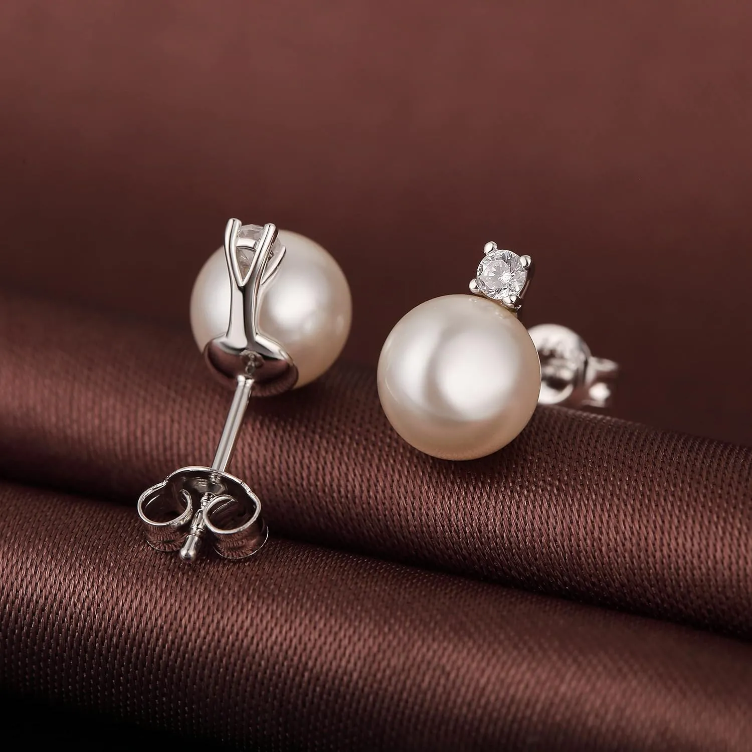 Jiamiaoi Pearl Stud Earrings for Women Pearl and Diamond Stud Earrings 6mm-13mm Big Pearl Earrings Hypoallergenic Pearl Diamond Earrings Studs Come with Gift Box