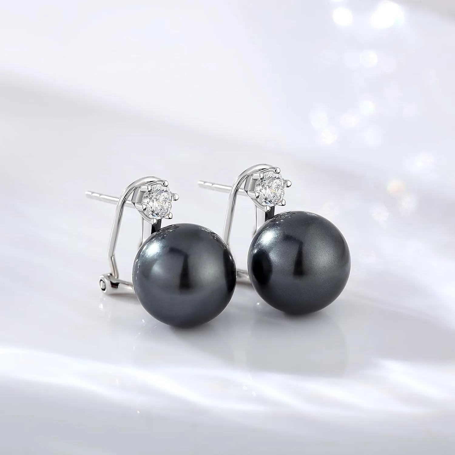 Jiamiaoi Pearl Stud Earrings for Women Pearl and Diamond Stud Earrings 6mm-13mm Big Pearl Earrings Hypoallergenic Pearl Diamond Earrings Studs Come with Gift Box