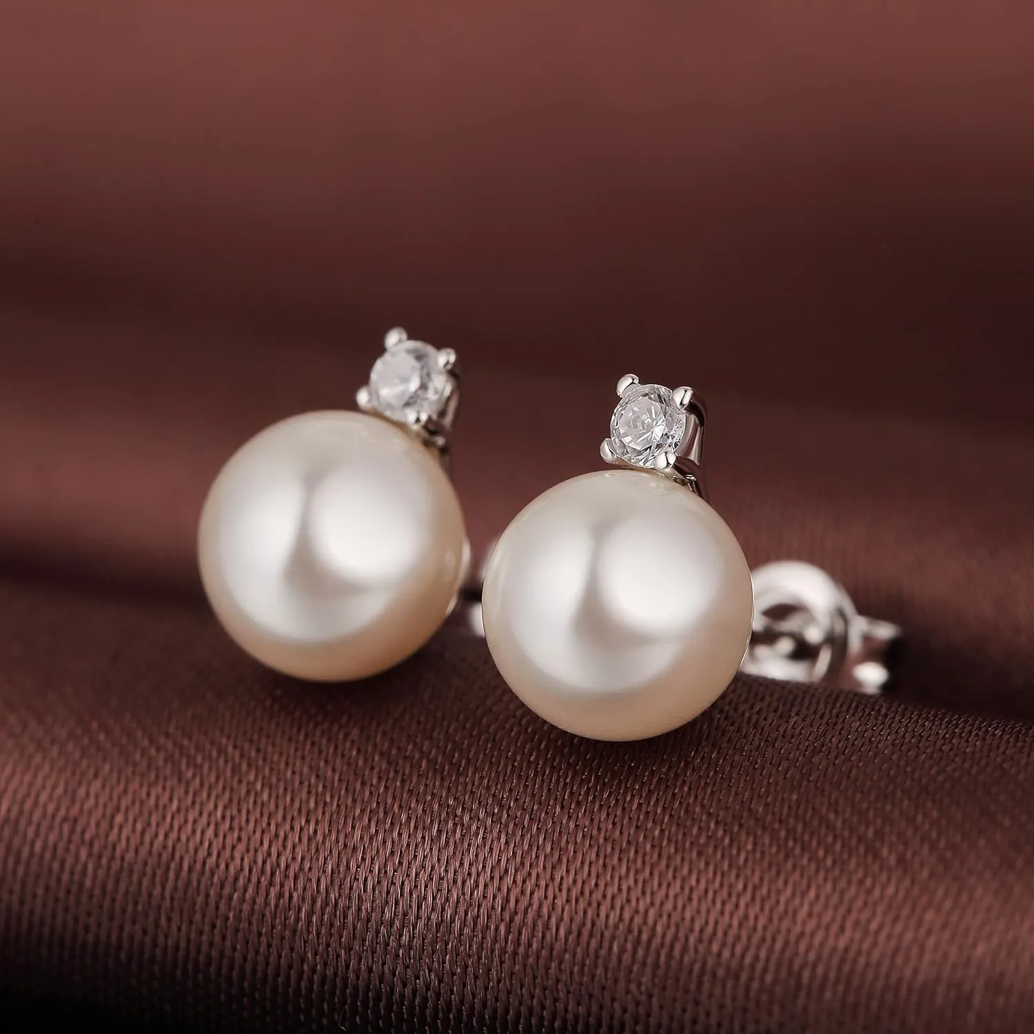 Jiamiaoi Pearl Stud Earrings for Women Pearl and Diamond Stud Earrings 6mm-13mm Big Pearl Earrings Hypoallergenic Pearl Diamond Earrings Studs Come with Gift Box