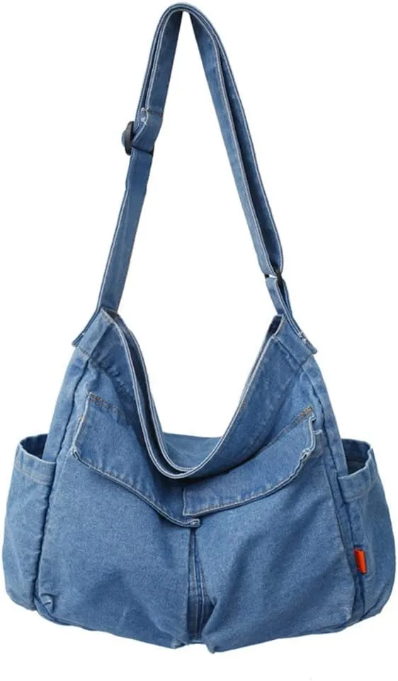 JQWSVE Canvas Messenger Bag Large Hobo Crossbody Bag with Multiple Pockets Canvas Shoulder Tote Bag for Women and Men