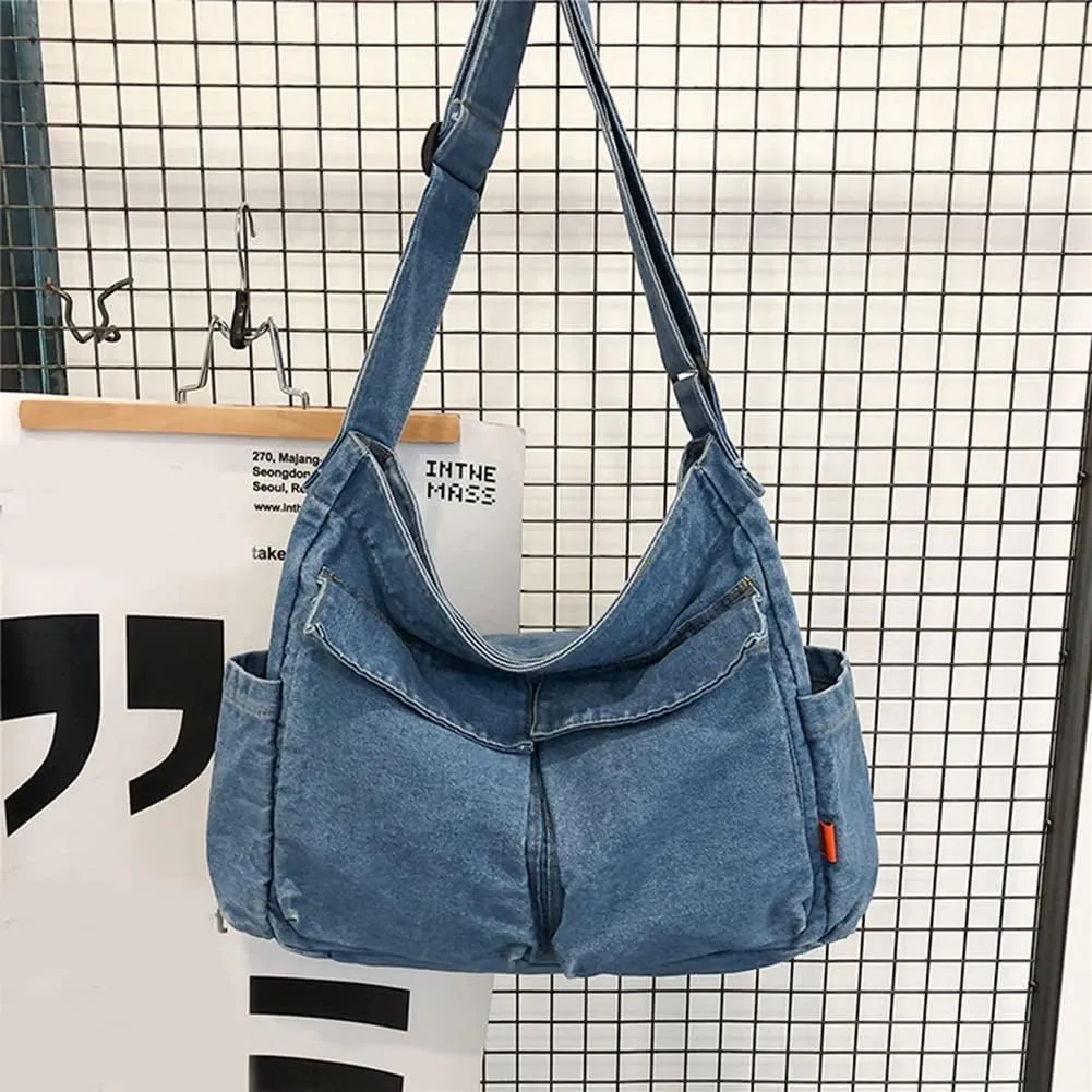 JQWSVE Canvas Messenger Bag Large Hobo Crossbody Bag with Multiple Pockets Canvas Shoulder Tote Bag for Women and Men