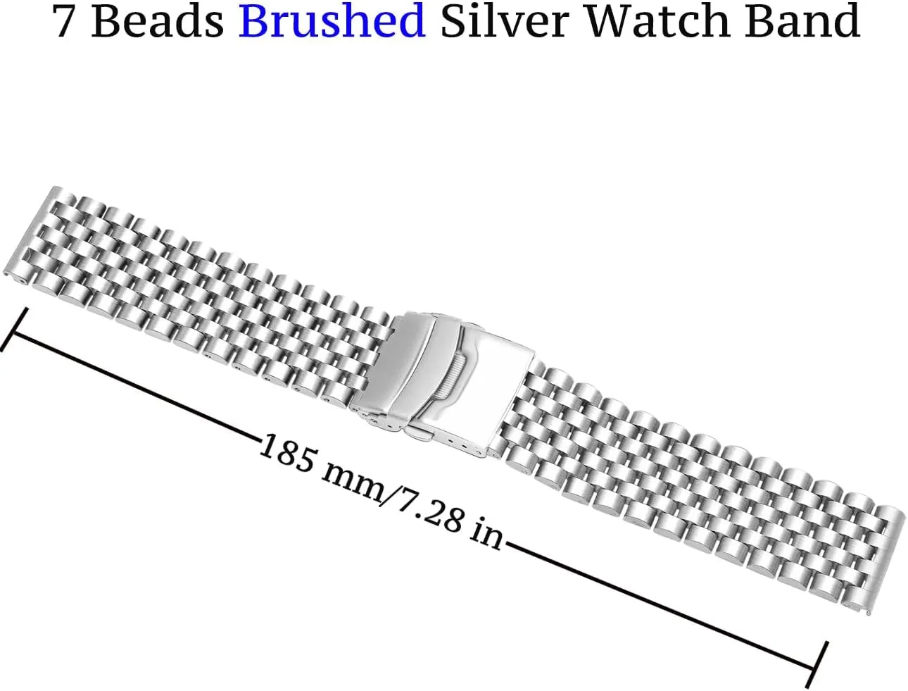Juntan Stainless Steel Watch Band 20mm 22mm, 7 Half Beads Polished Brushed Watch Bands for Men Women, Metal Quick Release Watch Strap Watch Bracelet with Deployment Double Folding Buckle