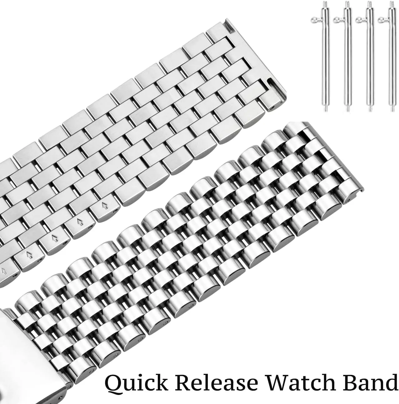 Juntan Stainless Steel Watch Band 20mm 22mm, 7 Half Beads Polished Brushed Watch Bands for Men Women, Metal Quick Release Watch Strap Watch Bracelet with Deployment Double Folding Buckle