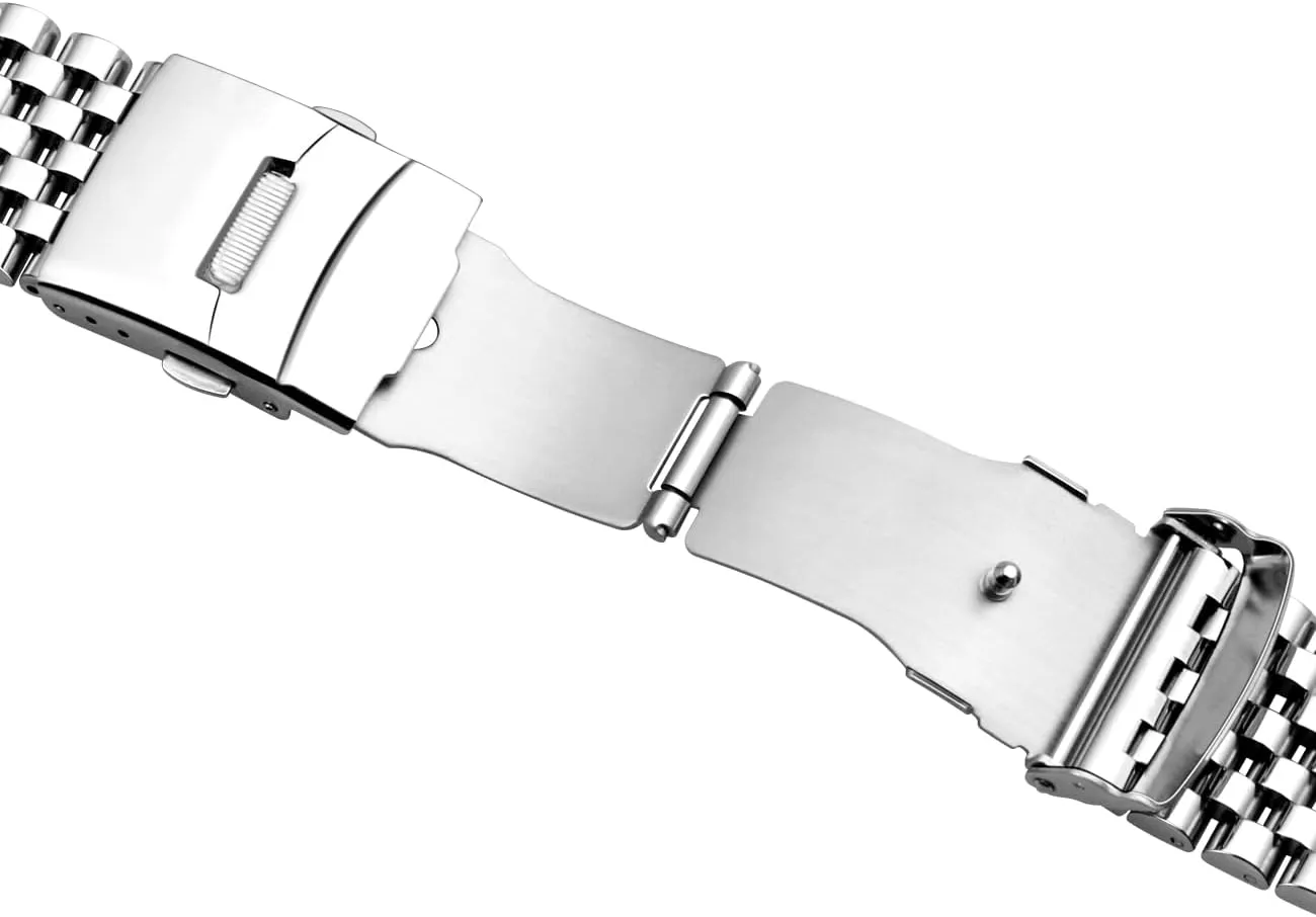Juntan Stainless Steel Watch Band 20mm 22mm, 7 Half Beads Polished Brushed Watch Bands for Men Women, Metal Quick Release Watch Strap Watch Bracelet with Deployment Double Folding Buckle