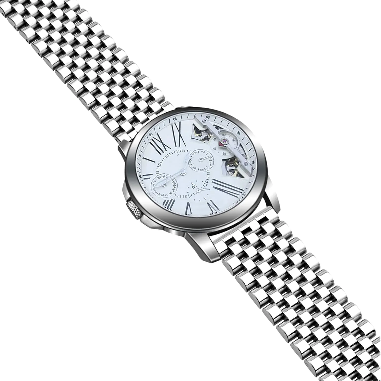 Juntan Stainless Steel Watch Band 20mm 22mm, 7 Half Beads Polished Brushed Watch Bands for Men Women, Metal Quick Release Watch Strap Watch Bracelet with Deployment Double Folding Buckle
