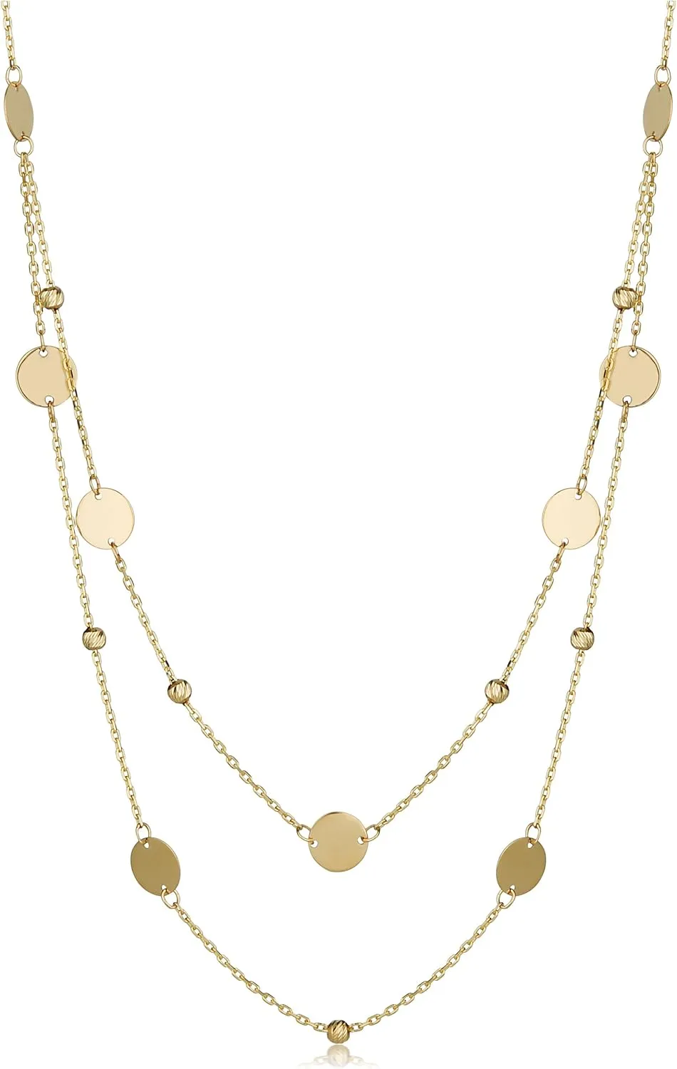 Kooljewelry 14k Yellow or Rose Gold Round Discs and Beads Layered Necklace (17 inch))