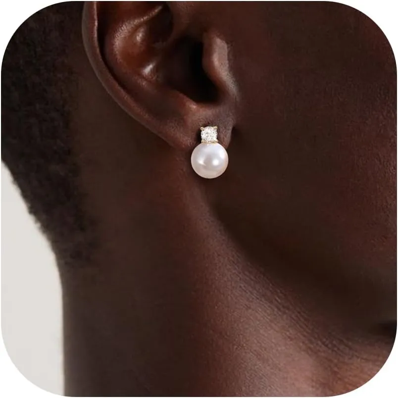 KRFY 1 Pairs Pearl Drop Earrings 925 Sterling Silver Post 16K Gold Plated Stud Earrings for Women Trendy Dangle CZ Pearl Jewelry