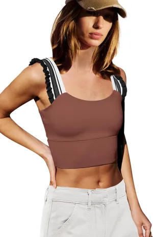 LAMISSCHE Womens Cropped Workout Tank Tops Padded Sports Bra Time Out Tank Ruffle Athletic Yoga Gym Camisole Tops
