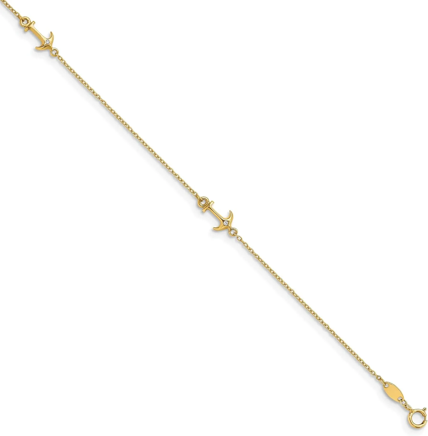 Leslie's 14k Yellow Gold CZ Polished Anchor with 1in ext. Anklet LF649-9