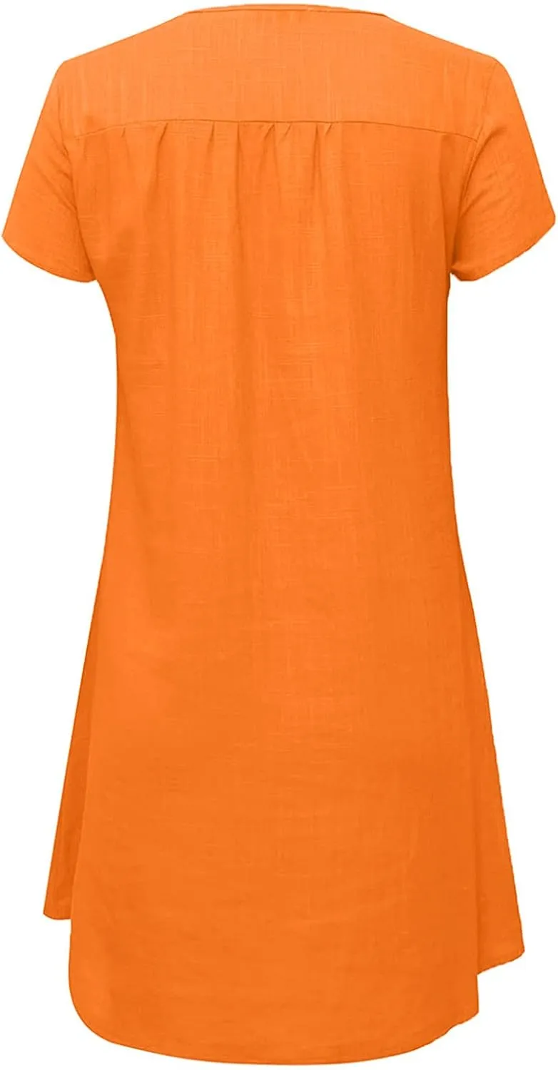 Linen Dress for Women Summer Dresses V Neck Cap Sleeve Sundress Beach Vacation Soft Plus Size Casual Mini Dress 2024