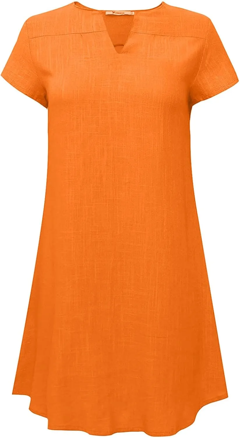 Linen Dress for Women Summer Dresses V Neck Cap Sleeve Sundress Beach Vacation Soft Plus Size Casual Mini Dress 2024