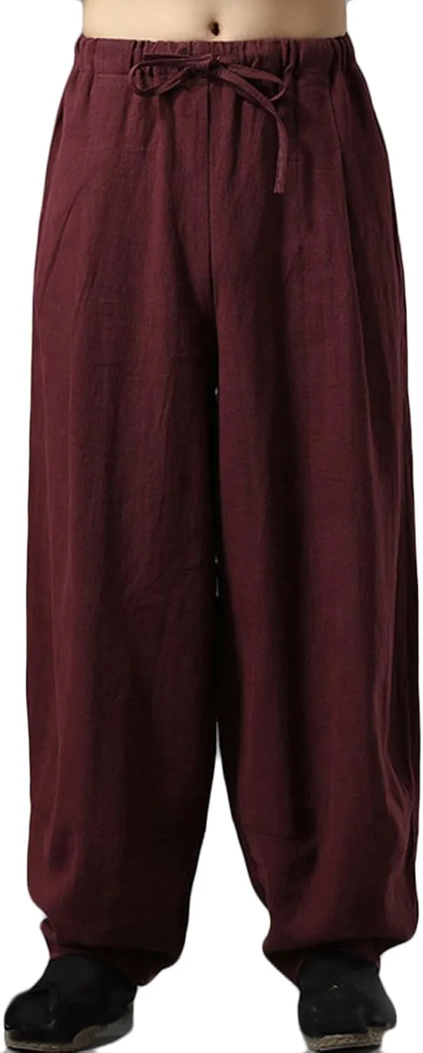 Linen Pants for Mens Casual Pants Summer Beach Trousers Drawstring Yoga Pants Soft Elastic Waist Pants