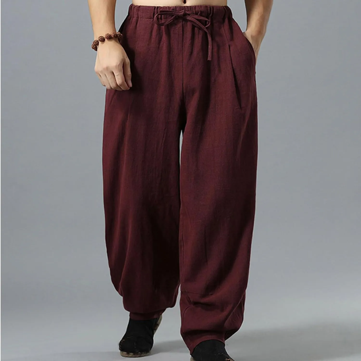 Linen Pants for Mens Casual Pants Summer Beach Trousers Drawstring Yoga Pants Soft Elastic Waist Pants