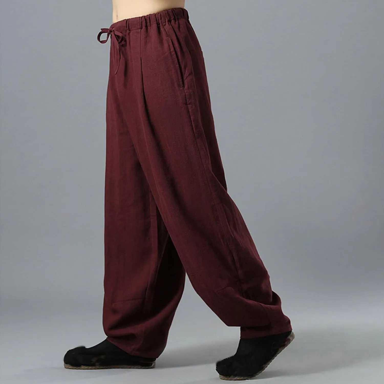 Linen Pants for Mens Casual Pants Summer Beach Trousers Drawstring Yoga Pants Soft Elastic Waist Pants
