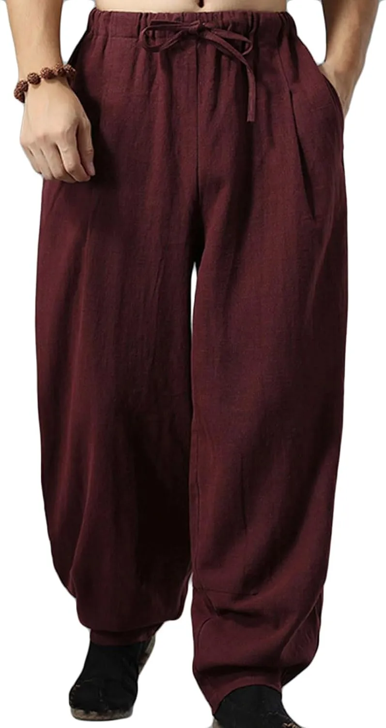 Linen Pants for Mens Casual Pants Summer Beach Trousers Drawstring Yoga Pants Soft Elastic Waist Pants