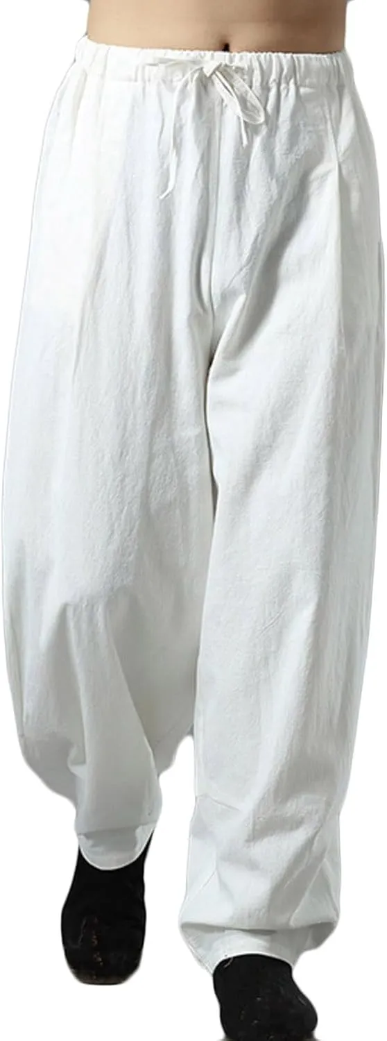 Linen Pants for Mens Casual Pants Summer Beach Trousers Drawstring Yoga Pants Soft Elastic Waist Pants