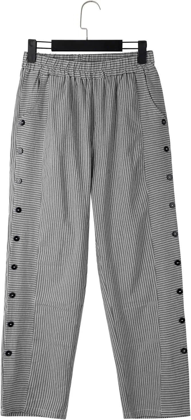 Linen Pants for Women 2025 Plus Size Trendy Striped Summer Gauze Pants Casual Elastic Waist Comfy Trousers