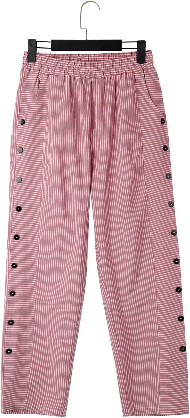Linen Pants for Women 2025 Plus Size Trendy Striped Summer Gauze Pants Casual Elastic Waist Comfy Trousers