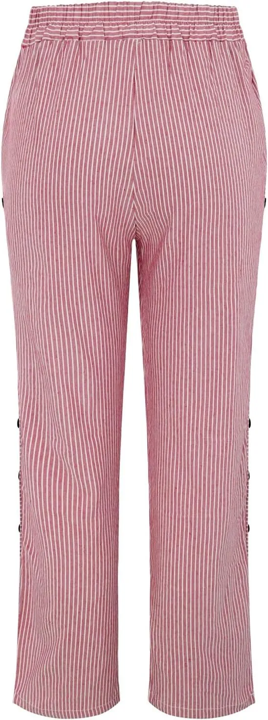 Linen Pants for Women 2025 Plus Size Trendy Striped Summer Gauze Pants Casual Elastic Waist Comfy Trousers