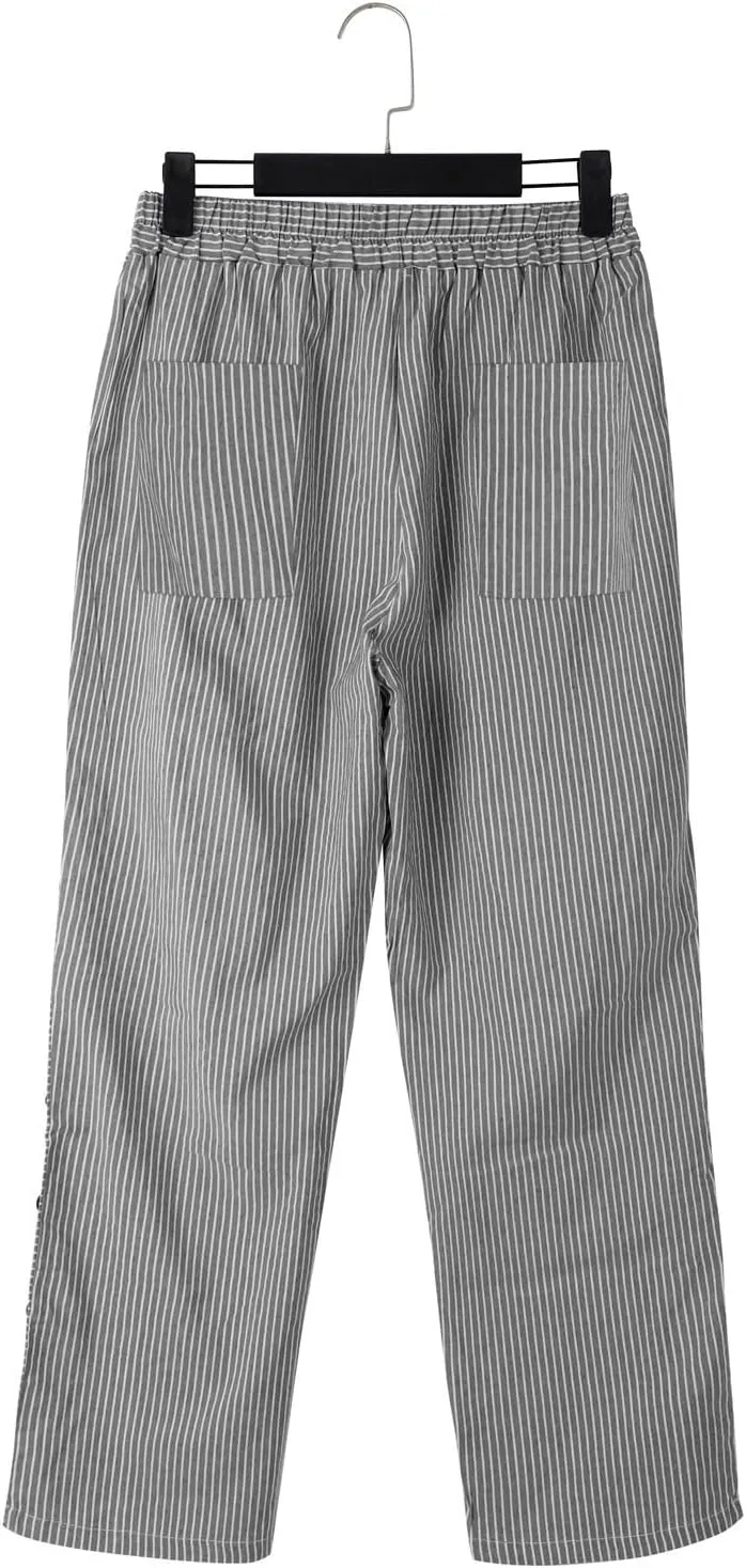 Linen Pants for Women 2025 Plus Size Trendy Striped Summer Gauze Pants Casual Elastic Waist Comfy Trousers