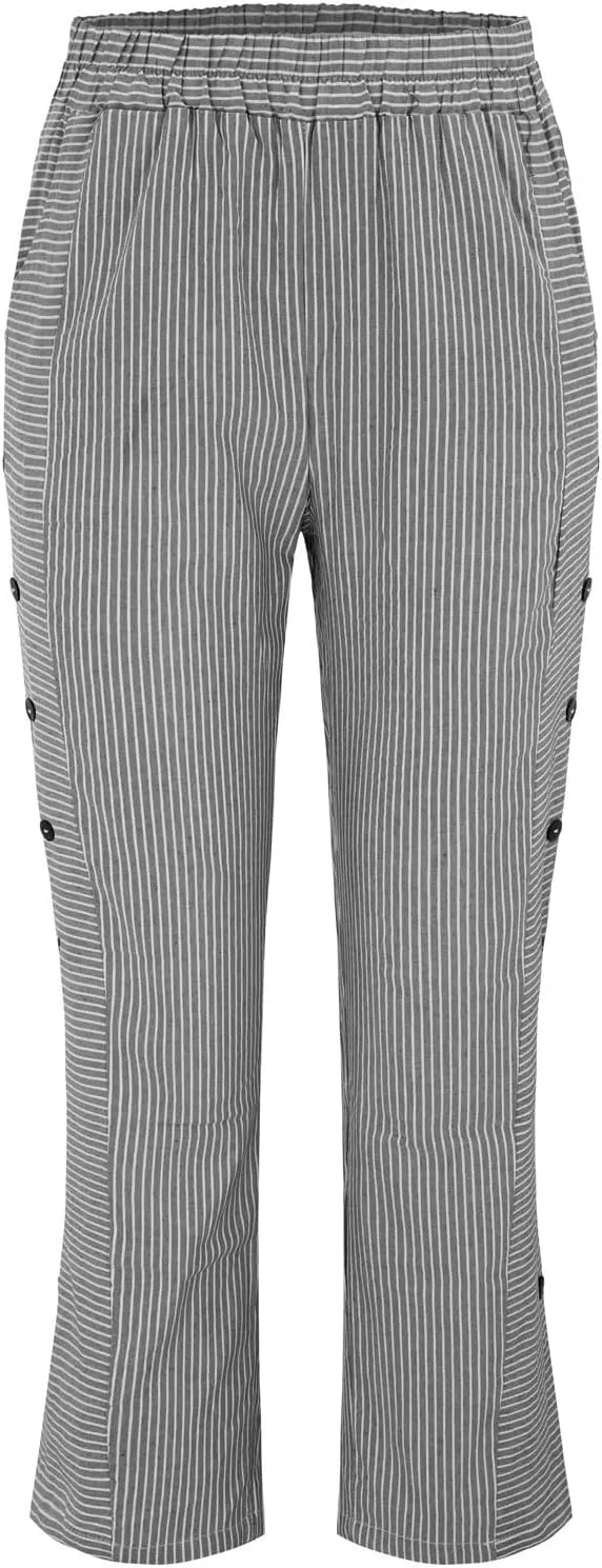 Linen Pants for Women 2025 Plus Size Trendy Striped Summer Gauze Pants Casual Elastic Waist Comfy Trousers