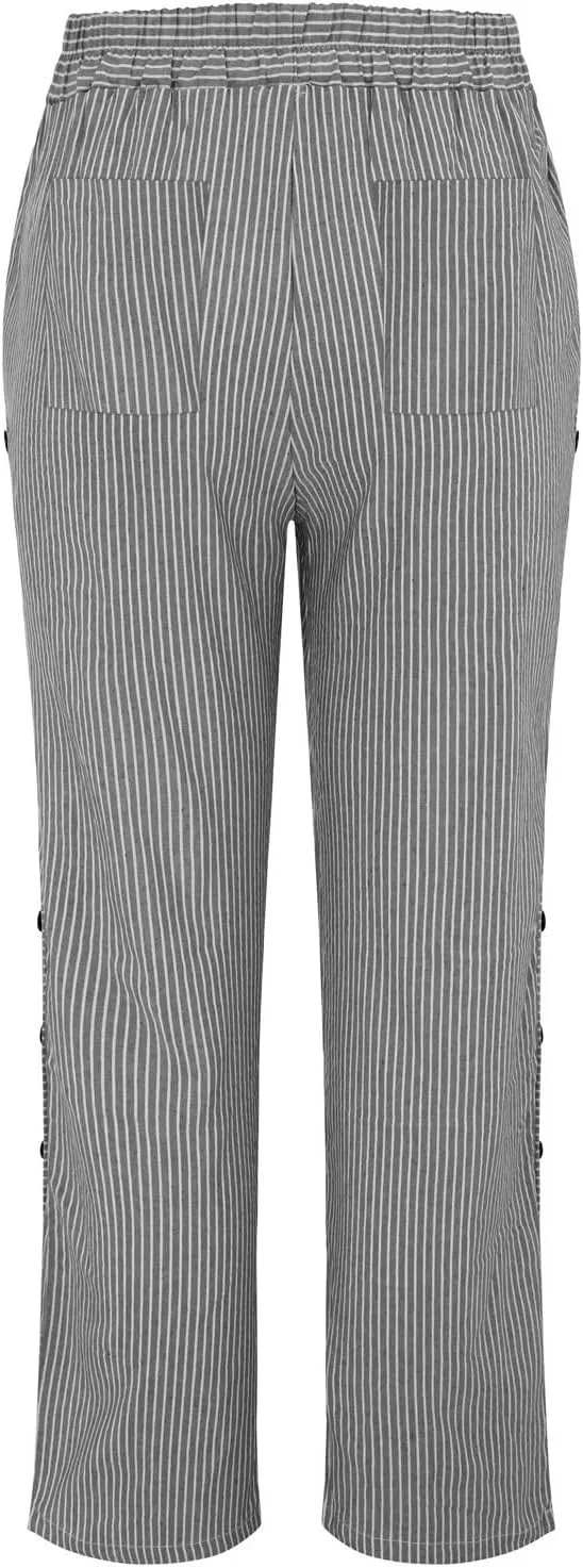 Linen Pants for Women 2025 Plus Size Trendy Striped Summer Gauze Pants Casual Elastic Waist Comfy Trousers