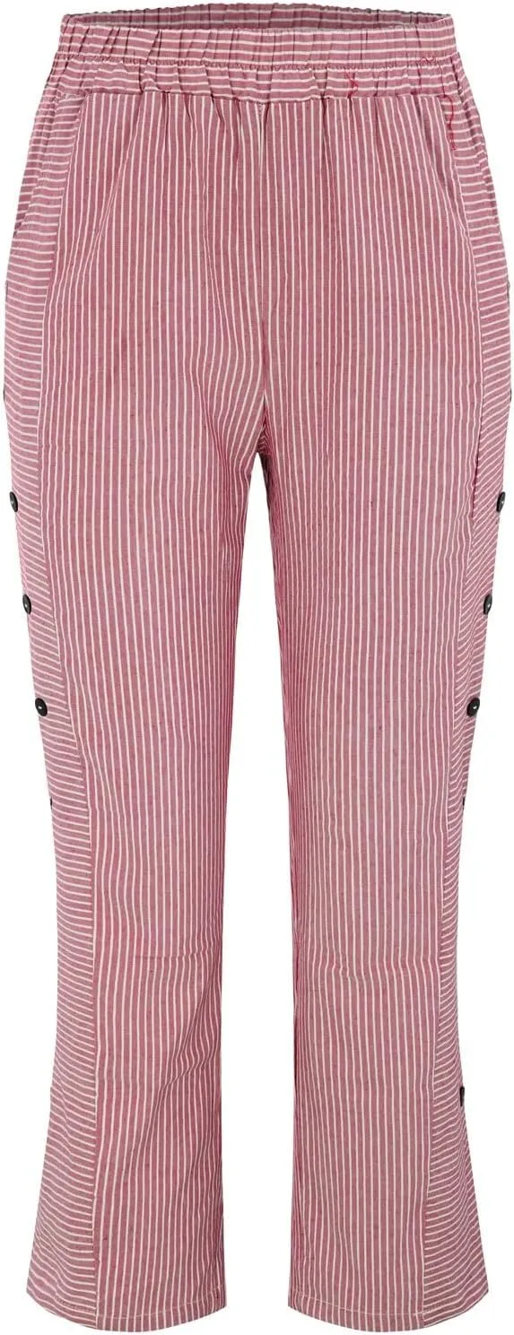Linen Pants for Women 2025 Plus Size Trendy Striped Summer Gauze Pants Casual Elastic Waist Comfy Trousers