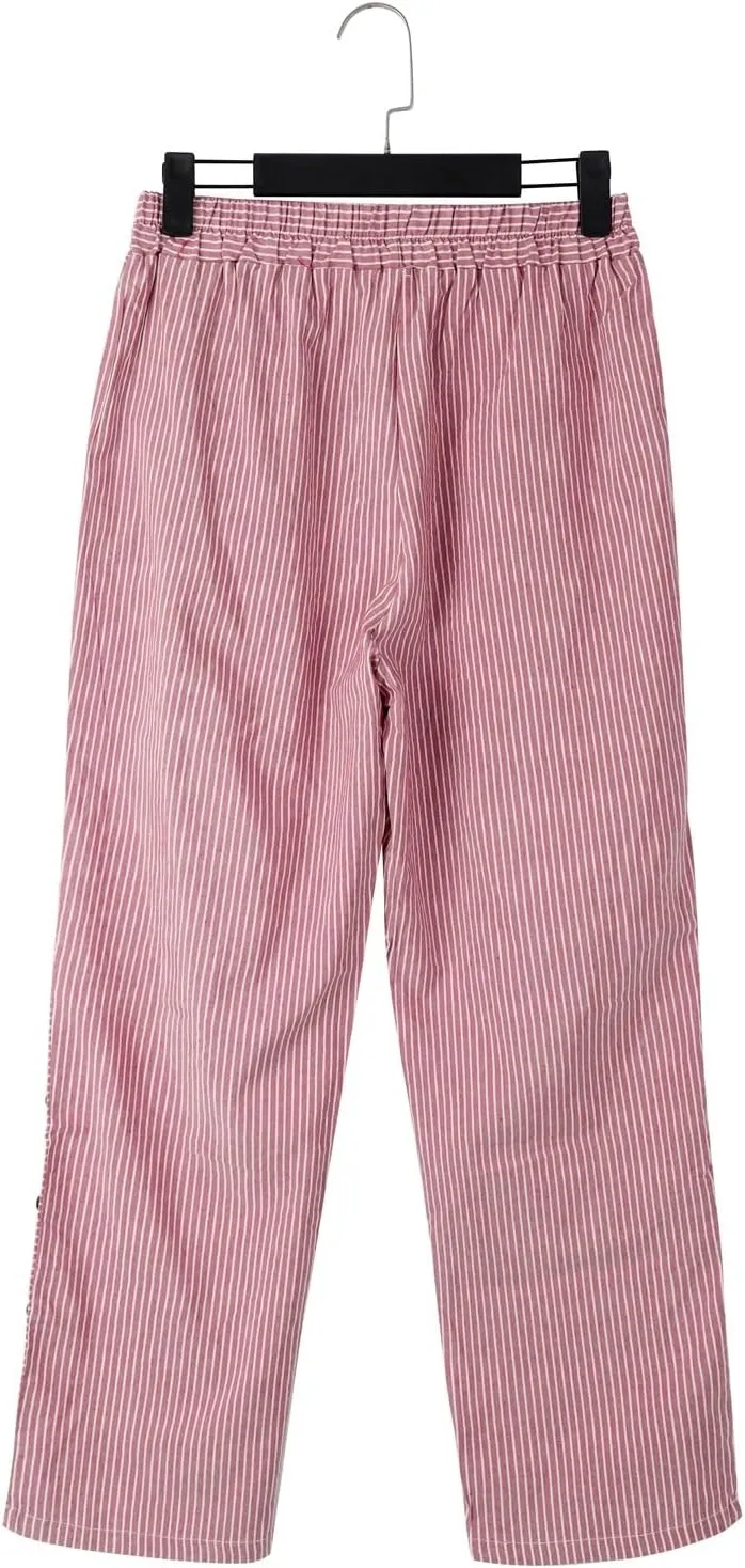 Linen Pants for Women 2025 Plus Size Trendy Striped Summer Gauze Pants Casual Elastic Waist Comfy Trousers